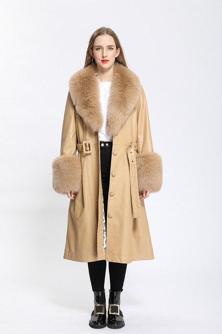 Leather And fur Trench Coat
